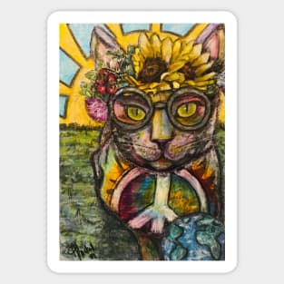 Peace, love, and happy hippy kitty Sticker